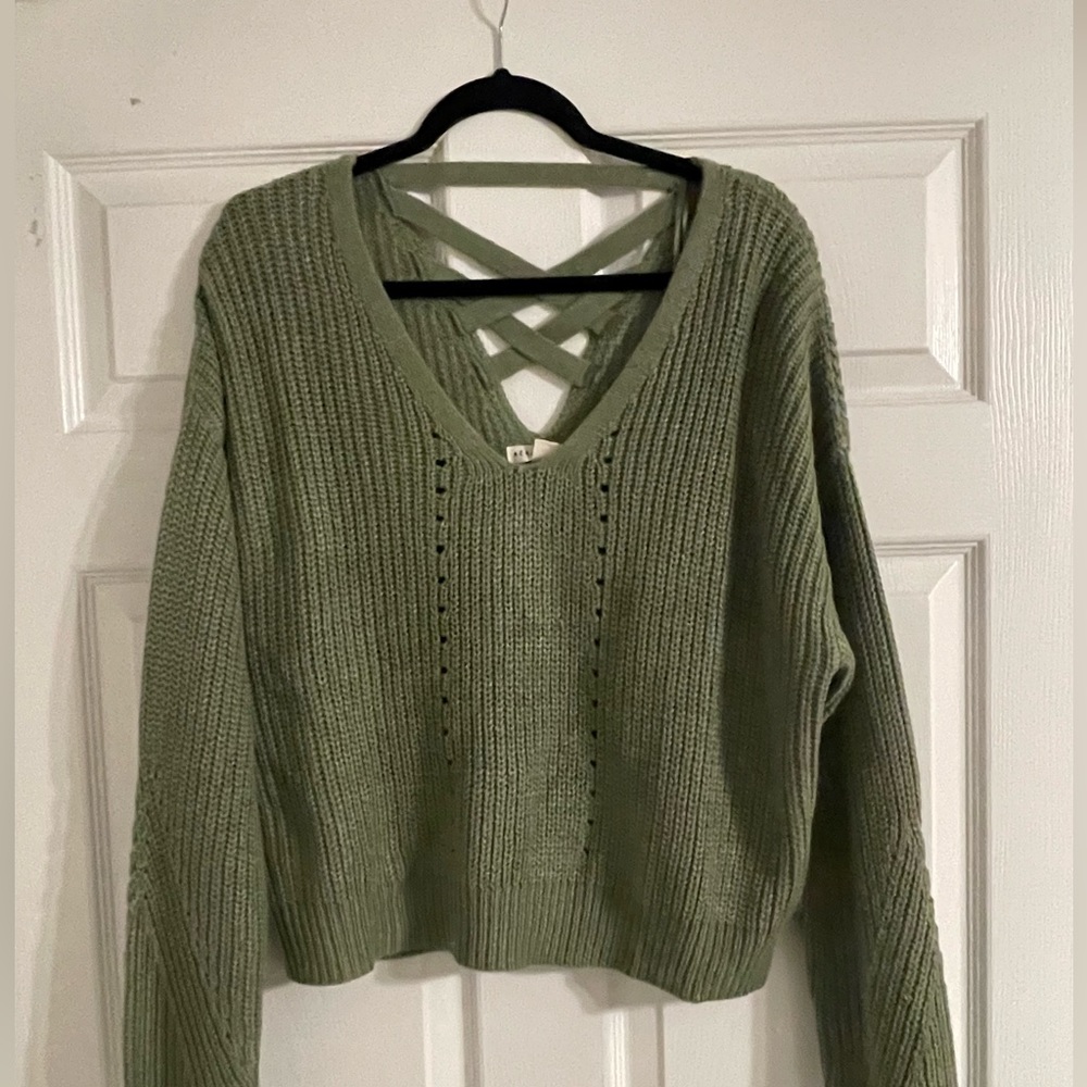 American Eagle Green Criss Cross Back Sweater
